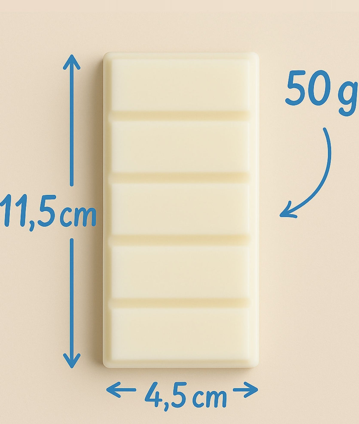 Infografica che mostra dimensioni e quantità della tart profumata in cera di soia, suddivisa in porzioni modulari
